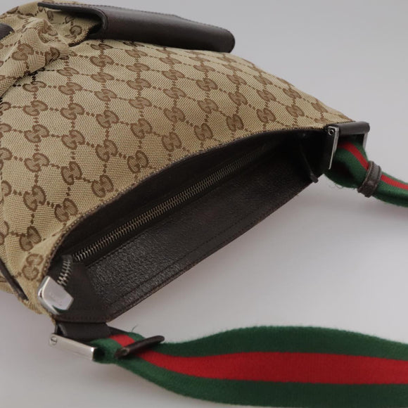 GUCCI GG Canvas Web Sherry Line Shoulder Bag Beige Red Green 169937 Auth ki5345