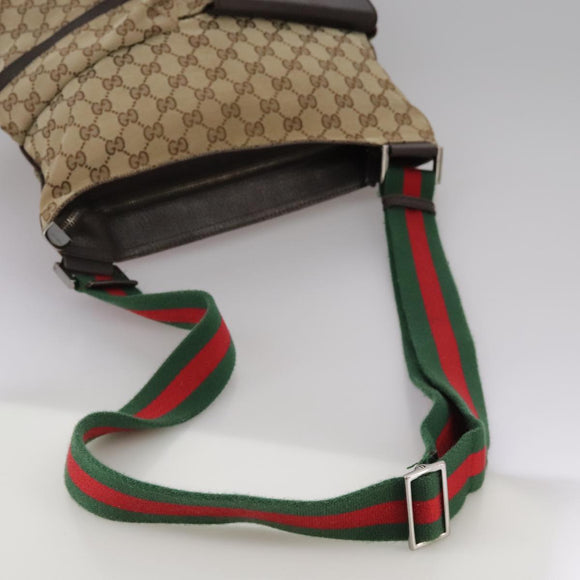 GUCCI GG Canvas Web Sherry Line Shoulder Bag Beige Red Green 169937 Auth ki5345