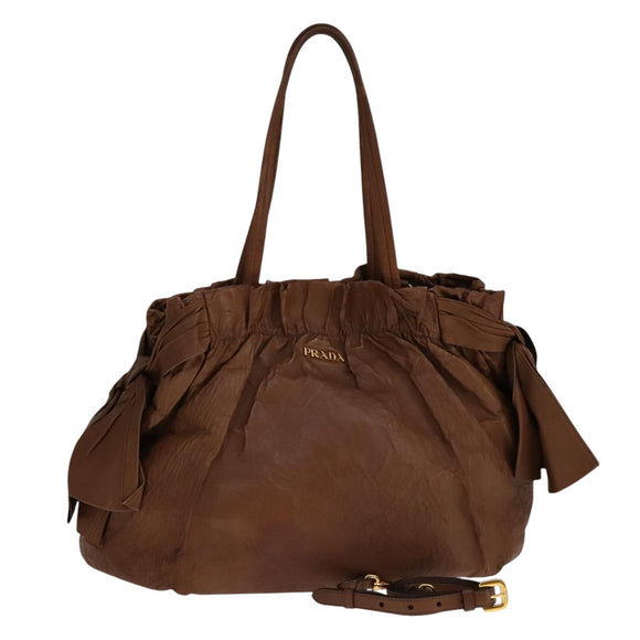 PRADA Tote Bag Leather 2way Brown Auth ki5372