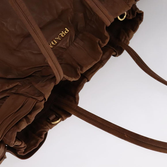 PRADA Tote Bag Leather 2way Brown Auth ki5372