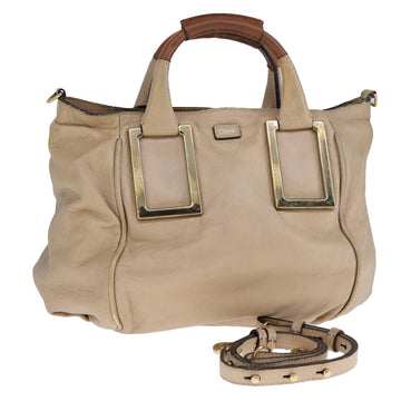 Chloe Etel Hand Bag Leather 2way Beige Gold Auth ki5376