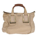 Chloe Etel Hand Bag Leather 2way Beige Gold Auth ki5376-13