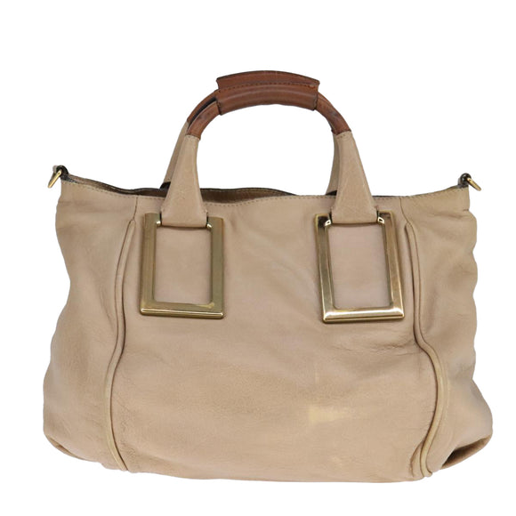 Chloe Etel Hand Bag Leather 2way Beige Gold Auth ki5376
