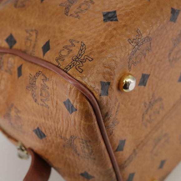 MCM Vicetos Logogram Mini Boston Bag PVC Leather 2way Brown Gold Auth ki5381