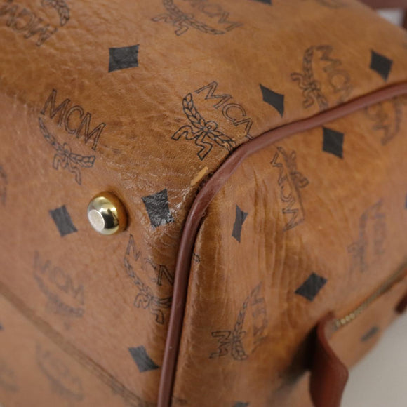 MCM Vicetos Logogram Mini Boston Bag PVC Leather 2way Brown Gold Auth ki5381