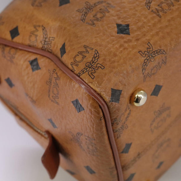 MCM Vicetos Logogram Mini Boston Bag PVC Leather 2way Brown Gold Auth ki5381