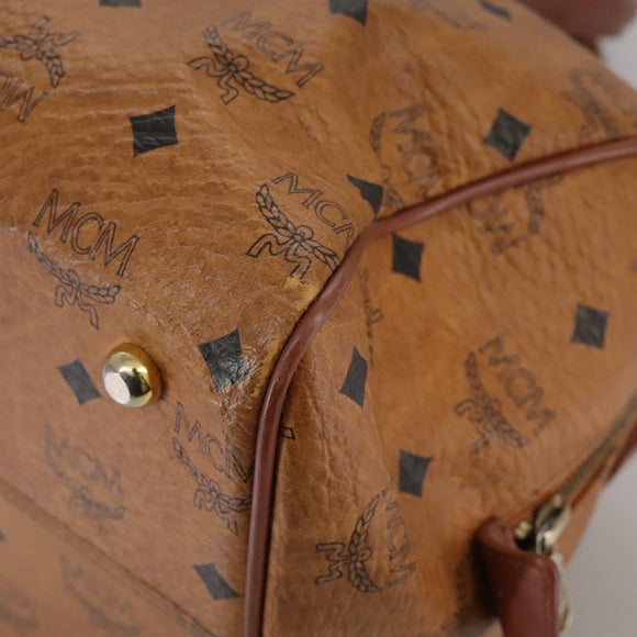 MCM Vicetos Logogram Mini Boston Bag PVC Leather 2way Brown Gold Auth ki5381