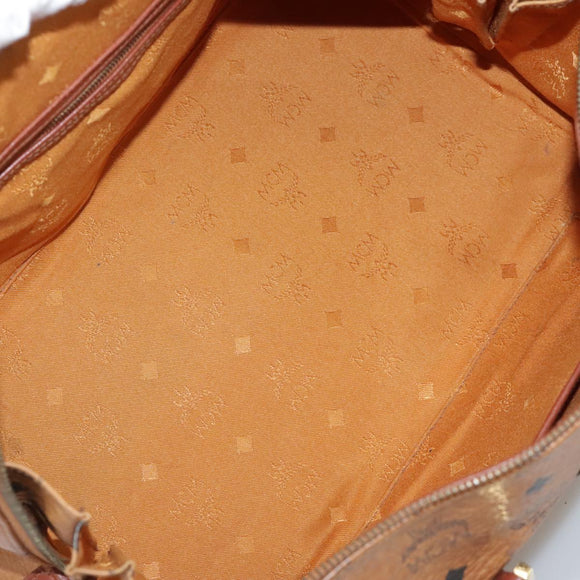 MCM Vicetos Logogram Mini Boston Bag PVC Leather 2way Brown Gold Auth ki5381