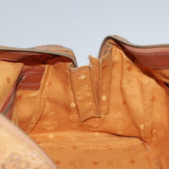 MCM Vicetos Logogram Mini Boston Bag PVC Leather 2way Brown Gold Auth ki5381