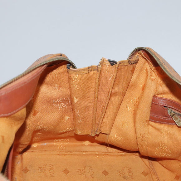 MCM Vicetos Logogram Mini Boston Bag PVC Leather 2way Brown Gold Auth ki5381