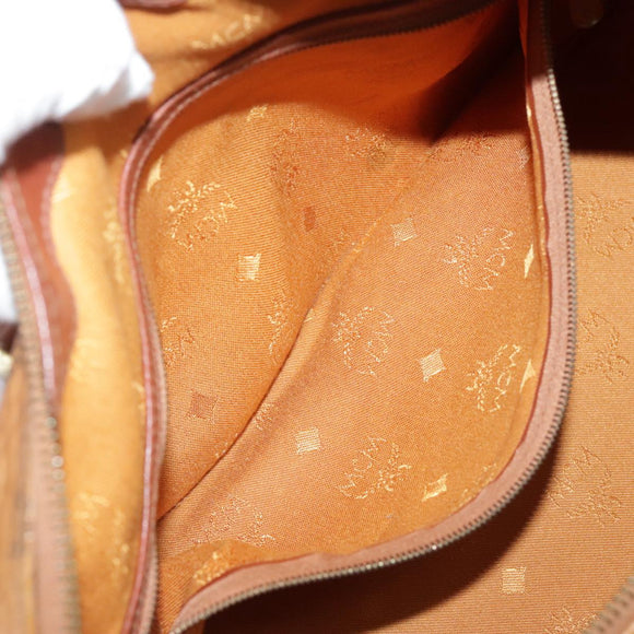 MCM Vicetos Logogram Mini Boston Bag PVC Leather 2way Brown Gold Auth ki5381