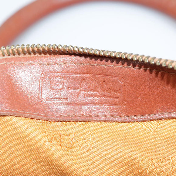 MCM Vicetos Logogram Mini Boston Bag PVC Leather 2way Brown Gold Auth ki5381