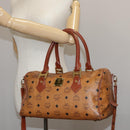 MCM Vicetos Logogram Mini Boston Bag PVC Leather 2way Brown Gold Auth ki5381-23