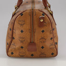 MCM Vicetos Logogram Mini Boston Bag PVC Leather 2way Brown Gold Auth ki5381-3