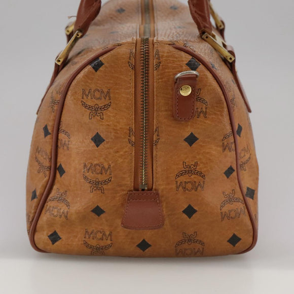 MCM Vicetos Logogram Mini Boston Bag PVC Leather 2way Brown Gold Auth ki5381