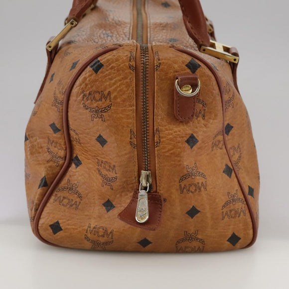 MCM Vicetos Logogram Mini Boston Bag PVC Leather 2way Brown Gold Auth ki5381