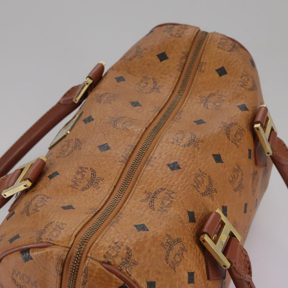 MCM Vicetos Logogram Mini Boston Bag PVC Leather 2way Brown Gold Auth ki5381