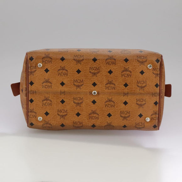 MCM Vicetos Logogram Mini Boston Bag PVC Leather 2way Brown Gold Auth ki5381