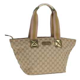 GUCCI GG Canvas Sherry Line Tote Bag Beige Gold pink 131230 Auth ki5389