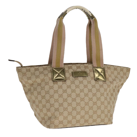 GUCCI GG Canvas Sherry Line Tote Bag Beige Gold pink 131230 Auth ki5389