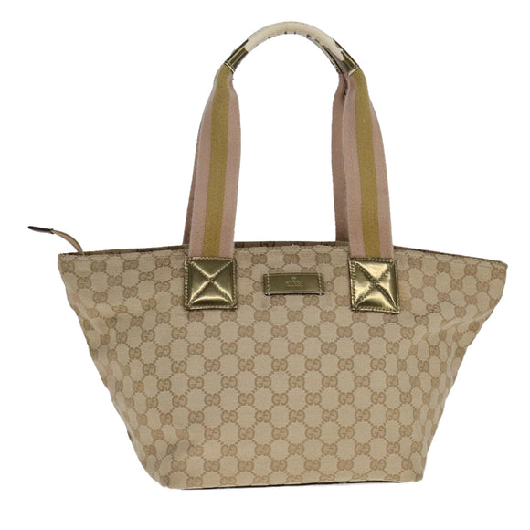 GUCCI GG Canvas Sherry Line Tote Bag Beige Gold pink 131230 Auth ki5389