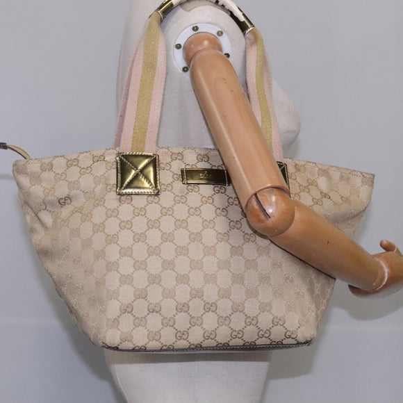 GUCCI GG Canvas Sherry Line Tote Bag Beige Gold pink 131230 Auth ki5389