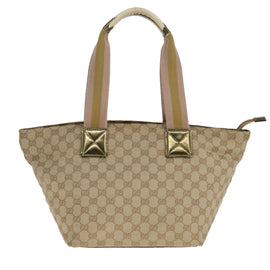 GUCCI GG Canvas Sherry Line Tote Bag Beige Gold pink 131230 Auth ki5389 - 0