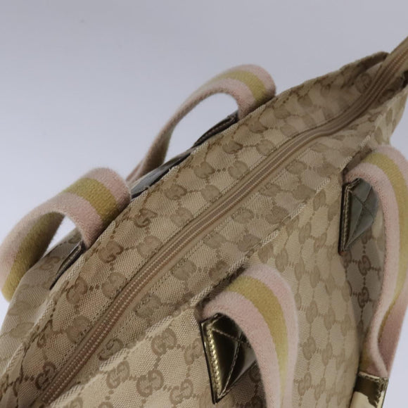 GUCCI GG Canvas Sherry Line Tote Bag Beige Gold pink 131230 Auth ki5389