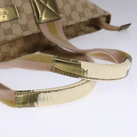 GUCCI GG Canvas Sherry Line Tote Bag Beige Gold pink 131230 Auth ki5389