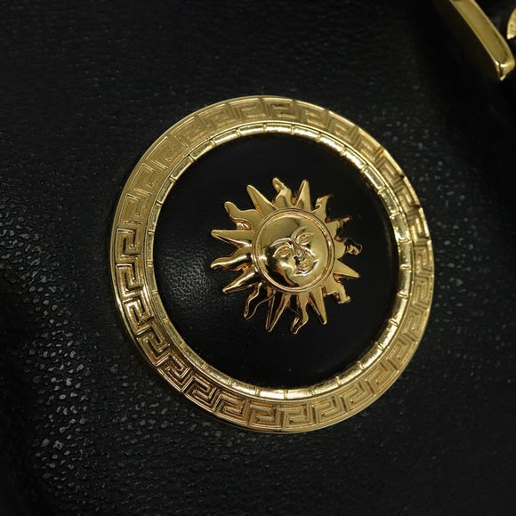 VERSACE Sunface Boston Bag Leather 2way Black Gold Auth ki5390V