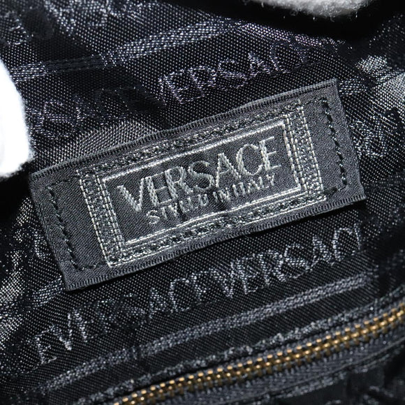 VERSACE Sunface Boston Bag Leather 2way Black Gold Auth ki5390V