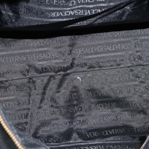 VERSACE Sunface Boston Bag Leather 2way Black Gold Auth ki5390V