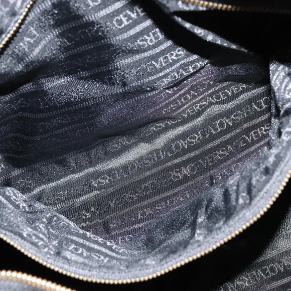 VERSACE Sunface Boston Bag Leather 2way Black Gold Auth ki5390V