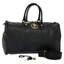 VERSACE Sunface Boston Bag Leather 2way Black Gold Auth ki5390V-1