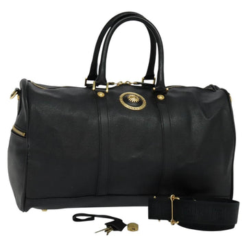 VERSACE Sunface Boston Bag Leather 2way Black Gold Auth ki5390V