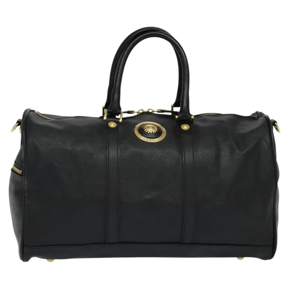 VERSACE Sunface Boston Bag Leather 2way Black Gold Auth ki5390V