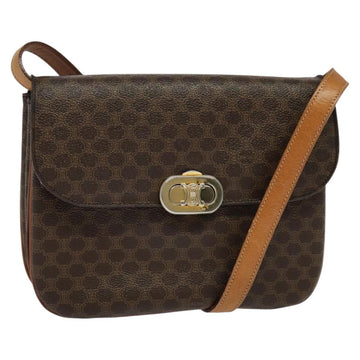 CELINE Macadam Canvas Shoulder Bag PVC Leather Brown Auth ki5395