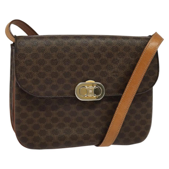 CELINE Macadam Canvas Shoulder Bag PVC Leather Brown Auth ki5395