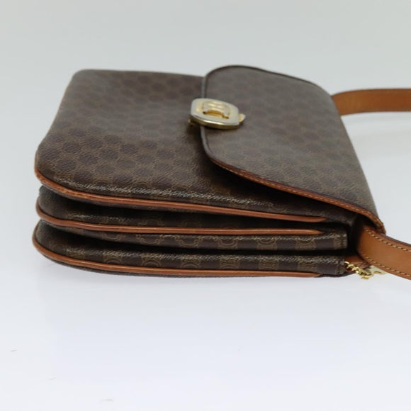 CELINE Macadam Canvas Shoulder Bag PVC Leather Brown Auth ki5395