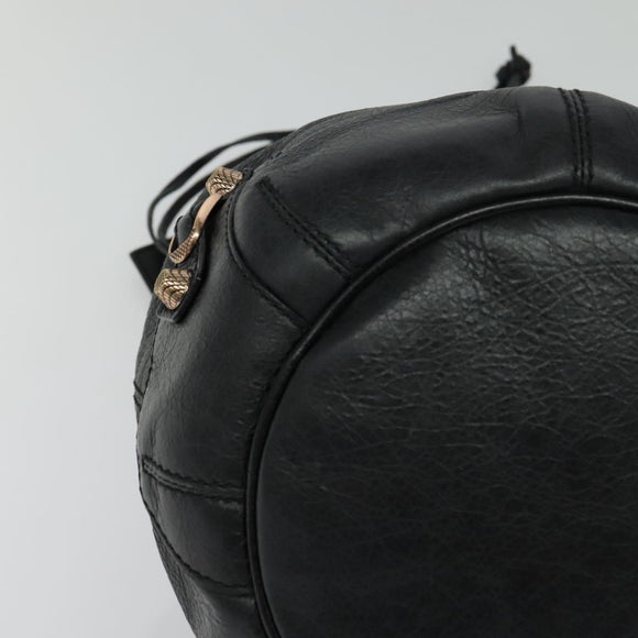BALENCIAGA Giant Mini Pom Pom Hand Bag Leather 2way Black 285439 Auth ki5426V