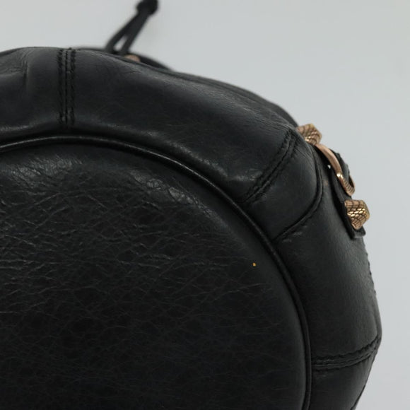 BALENCIAGA Giant Mini Pom Pom Hand Bag Leather 2way Black 285439 Auth ki5426V