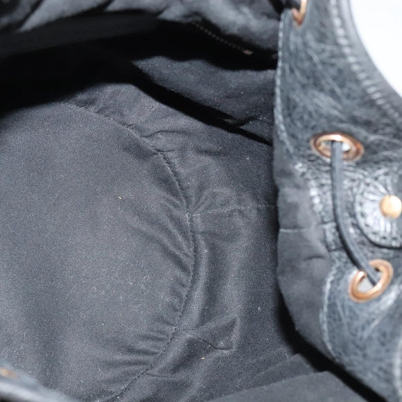 BALENCIAGA Giant Mini Pom Pom Hand Bag Leather 2way Black 285439 Auth ki5426V