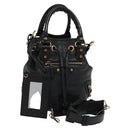 BALENCIAGA Giant Mini Pom Pom Hand Bag Leather 2way Black 285439 Auth ki5426V-1