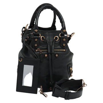 BALENCIAGA Giant Mini Pom Pom Hand Bag Leather 2way Black 285439 Auth ki5426V