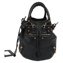 BALENCIAGA Giant Mini Pom Pom Hand Bag Leather 2way Black 285439 Auth ki5426V-13