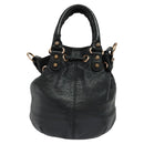 BALENCIAGA Giant Mini Pom Pom Hand Bag Leather 2way Black 285439 Auth ki5426V-2