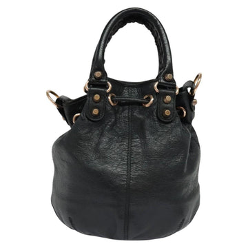 BALENCIAGA Giant Mini Pom Pom Hand Bag Leather 2way Black 285439 Auth ki5426V - 0