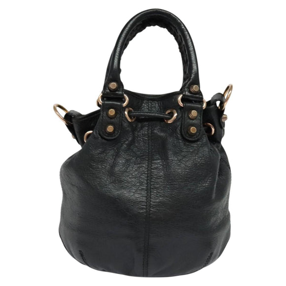 BALENCIAGA Giant Mini Pom Pom Hand Bag Leather 2way Black 285439 Auth ki5426V