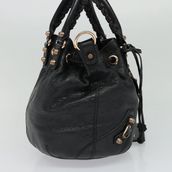 BALENCIAGA Giant Mini Pom Pom Hand Bag Leather 2way Black 285439 Auth ki5426V
