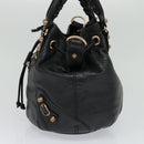 BALENCIAGA Giant Mini Pom Pom Hand Bag Leather 2way Black 285439 Auth ki5426V-4